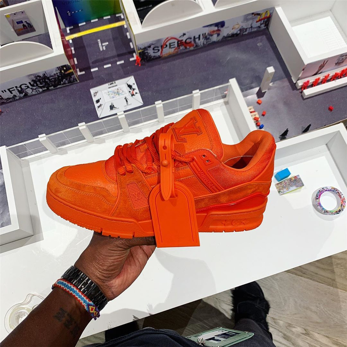 Virgil Abloh Designed and Signed Louis Vuitton LV I RED Trainer  Prototype  By Virgil  Louis Vuitton  RED  2021  Sothebys